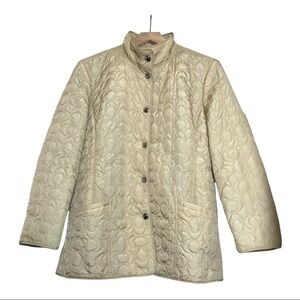 COACH Quilted C Logo Mock Neck Button Front Fisherman Chore Barn Puffer Jacket L